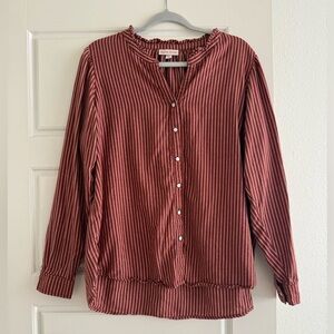 Knox Rose Burgunday Striped Button Snap Top Size XL